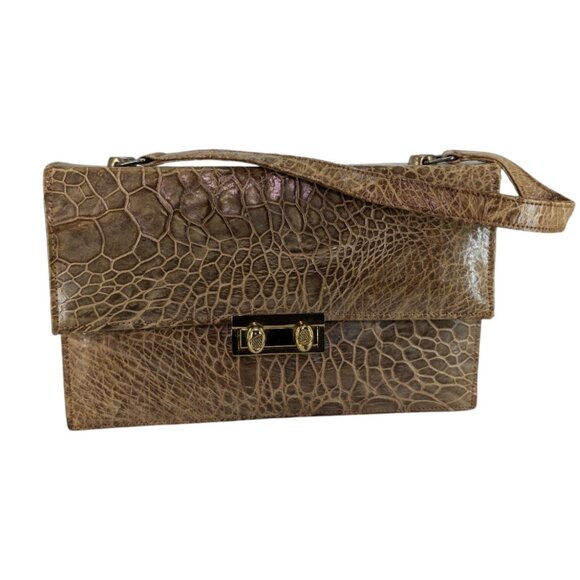 Crocodile Vintage Handbag Purse Flap Lock Clasp - Picture 1 of 8